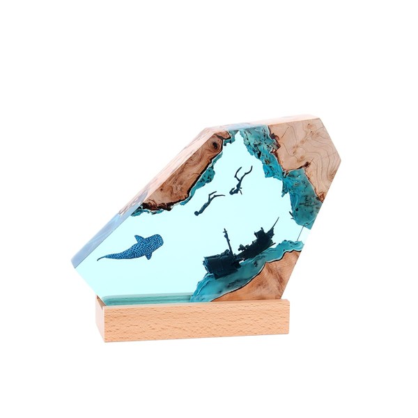 brambling Ocean Theme Whale-Diver-Pirate Ship Epoxy Resin Ambient Light: Non-Stringy,