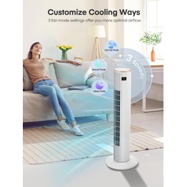 Tower Fan for Bedroom, Quiet Oscillating Floor Fans with 70°, Remote Control, 3 Modes, 3 Speeds, 12H Timer, 30" Bladeless Standing Fan for Home, Office, Living Room, White