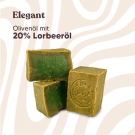 Green Fadel Aleppo Soap - Elegant - 20% Laurel Oil, 80% Olive Oil, 3 x 200 g, Includes Soap Bag, Handmade, Vegan, Pure Natural Soap, for Face and Body, Hand Soap, Shower Soap, Natural Product