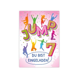 Minkocards 12 Invitation Cards with 12 Envelopes for 7th Children's Birthday Girl Jump Trampoline Invitations Seventh Girls' Birthday Invitations