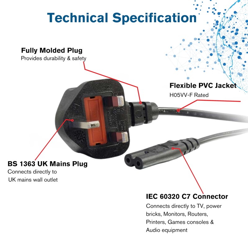 C2G 1M C7 Power Cable (BS1363 to IEC 60320C7) Figure