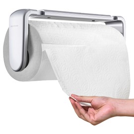 simpletome Paper Towel Holder Under Cabinet or Wall Mount ONE Hand Operation Tension Arm Kitchen Roll Holder (Silvery, for 18-23cm/7-9inches roll)