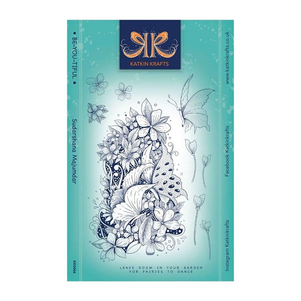 KatKin Krafts KK0066 Craft Stamp, Butterfly, Flowers, Transparent, 6 x