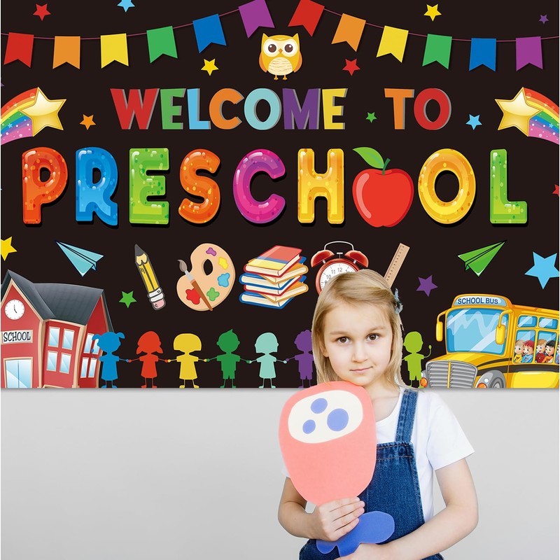 Welcome to Preschool Backdrop Banner First Day of School Party