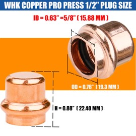 WHK 12 Pack 1/2 Inch Press Propress Copper End Cap Press Pro Press 1/2" Cooper End Plug Press Fittings Copper Pipe End Cap(Lead-Free)