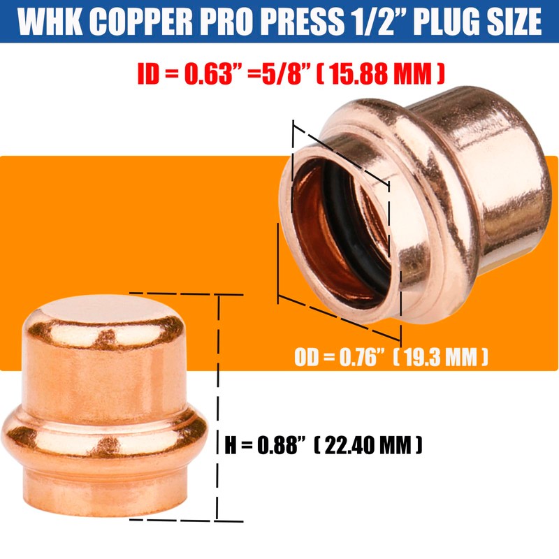 WHK 12 Pack 1/2 Inch Press Propress Copper End Cap