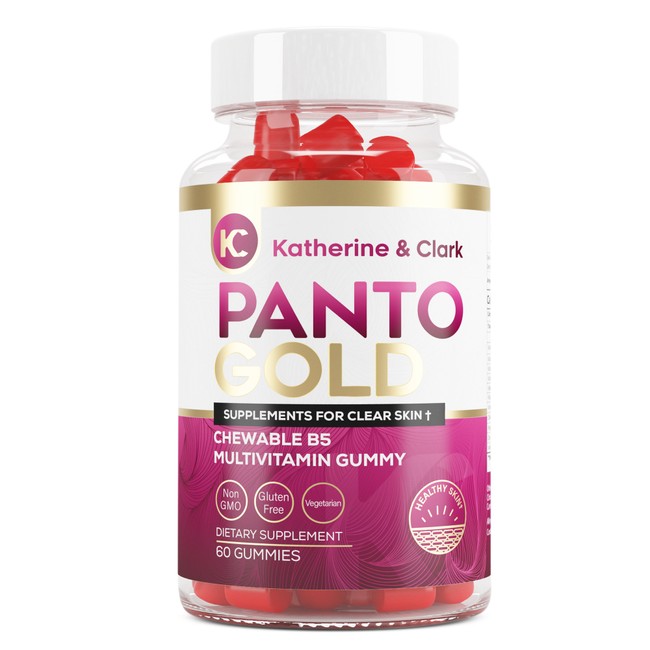 Vitamin B5 Pantothenic Acid Gummies for Acne - Panto Gold - Hair Skin & Nails - Biotin, Zinc, Folic Acid Chewable Non-GMO Gluten-Free Vegetarian for Body, Oily Skin, 60ct