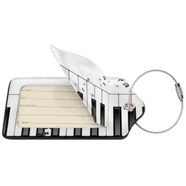 Piano Keys Music Notes Leather Luggage Tags for Suitcases Travel ID Identification Labels with Privacy Cover Set of 2 for Music Lovers