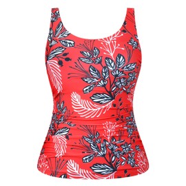 Hilor Women's Modest Bathing Suit Tops with Underwire Bra Push Up Swimsuit Top Swimwear Slimming Tummy Control Swim Tops Red&White Floral 10