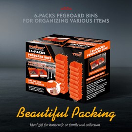 HOURSDY 16Pc Pegboard Bins Kit with Steel Hook, Pegboard Workbench Bins for Parts Storage, Tools Organize Hardware, Attachments, Accessories