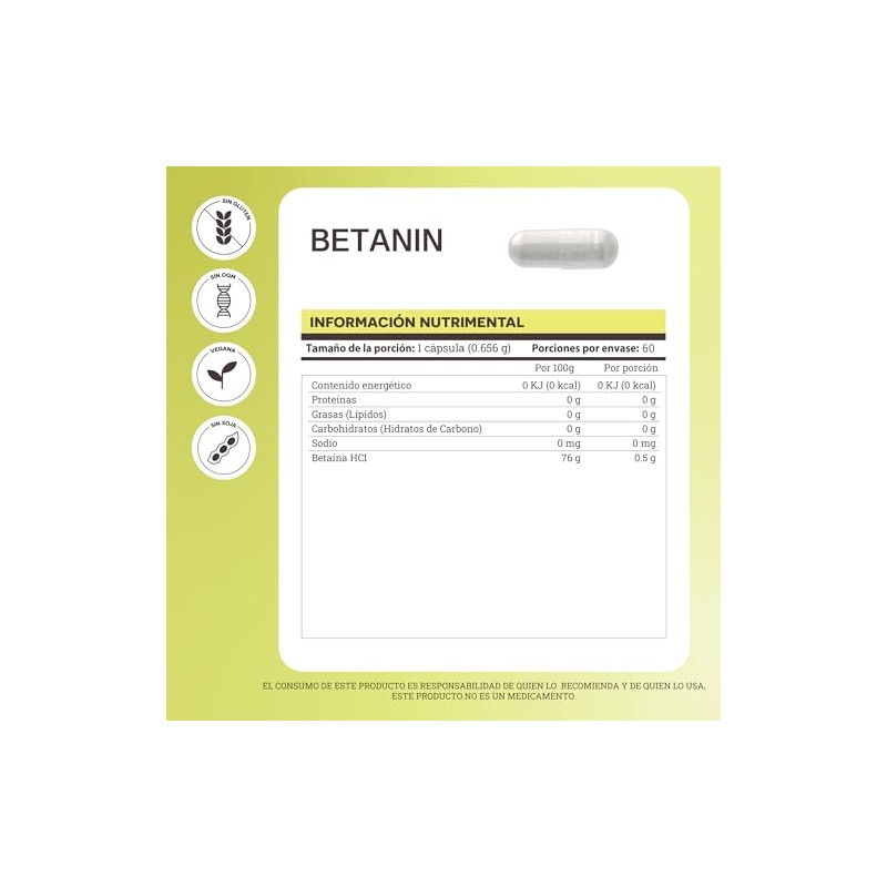 Matter Betanin Suplemento Betaína Hcl 500 Apoya Digestión Óptima Bienestar