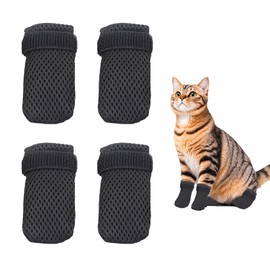 4 PCS Anti-Scratch Cat Boots Black Anti-Scratch Cat Gloves Adjustable Cat Claw Covers Non-Slip Breathable Mesh Cat Claw Shoes Cat Claw Protectors Suitable For Pet Bathing And Nail Clipping
