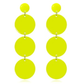 70s80s Neon Round Drop Earrings Round Acrylic Dangle Drop Earrings Boho Lightweight Summer Beach Jewelry Earrings (Yellow Acrylic Earring)