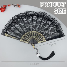 VONJUMA Pack of 2 Fans 1920s Hand Fan Lace Vintage Fan Lace Fan 20s Women's Costume Dance Show Wedding Carnival Party Flapper Accessories Black White