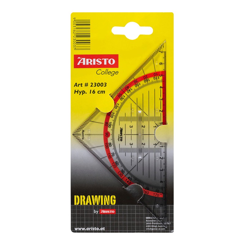 Aristo AR23003 College Geometry Triangle with Firm Grip (Hypotenuse 16