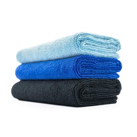The Rag Company - Sport & Workout Towel - Gym, Exercise, Fitness, Spa, Ultra Soft, Super Absorbent, Fast Drying Premium Microfiber, 320gsm, 16in x 27in (3-Pack) (Royal Blue + Light Blue + Black)