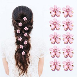 10 Pcs Mini Cute Flower-Shaped Hair Clips for Girls, Multicolor Crystal Hair Barrettes for Long Braid Hairstyles, Flower Hairpin for Women Hair Accessories (10 Pcs- Purple)