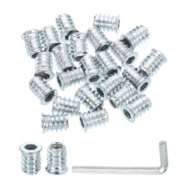 uxcell 50 Pcs Threaded Insert for Wood, 1/4" - 20 Carbon Steel Threaded Studs Hex Socket Drive Nut Inserts Screw in Nut Fastener Connector with Hex Wrench 15mm Length for Home, Silver