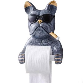 Tissue Roll Dispenser Cute Bulldog-Shaped Toilet Paper Holder, Creative Wall Mounted Towel Rack, No Need to Drill Holes, Gift (Color : Grey, Size : 24.5 * 17 * 13cm)