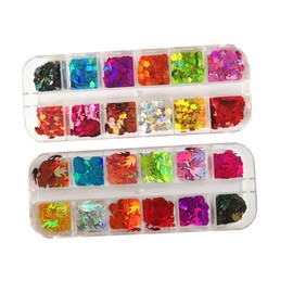 minkissy Sparkly Paillettes for Nail Art 2 Boxes of 12 Colors Nail Glitter Stickers