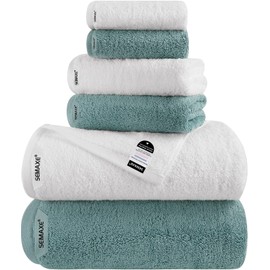 SEMAXE 6-Piece Mixed Color Towel Set (White, Purple) - 100% Cotton, Lightweight, Absorbent, Quick-Drying Bathroom Towel, Ideal for Couples and Gifts, Bath Towel, Hand Towel, and Washcloth Per Color