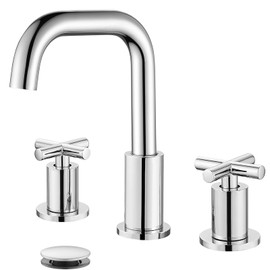 gotonovo Bathroom Faucet 3 Hole, 8 inch Widespread Bathroom Sink Faucet 2 Handle Vanity Faucet for Bathroom Sink 360° Swivel Spout Deck Mount Basin with Pop Up Drain Polished Chrome
