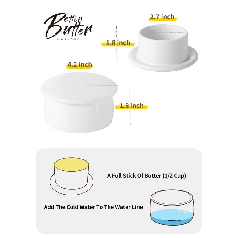 French Butter Crock with Lid for Countertop,Porcelain Butter Keeper with