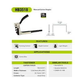 meite HB3518 3/4-Inch Length 1-3/8-Inch Crown 16GA Manual Carton Stapler
