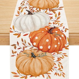 Fall Table Runner, Orange Pumpkin Eucalyptus Runner Seasonal Autumn Home Party Decor Dining Table Decorations 13x72 Inch