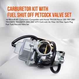 OXCANO Recon 250 Carburetor Kit with Fuel Shut Off Petcock Valve Compatible with Honda Trx 250 Recon250 Trx250tm Trx250te Trx350es Trx350fe Atv Carb with Air Filter Oil Filter 16100-hm8-b01