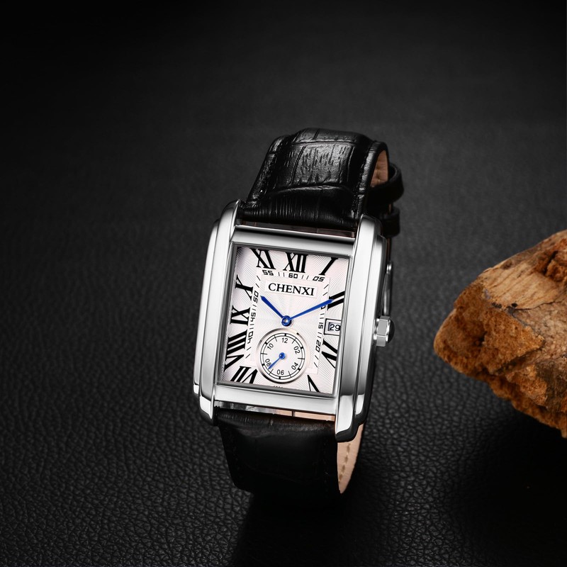 Men's Watch Leather Seiko Copy Watch: Square Dial Hand Wind
