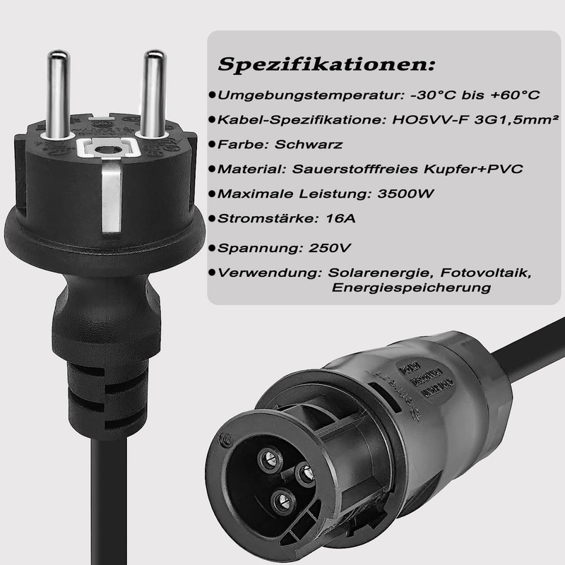 Betteri BC01 AC Cable 5 m, Balcony Power Station Connection