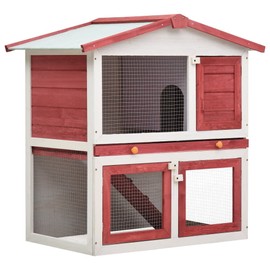 CHARMMA Outdoor Rabbit Hutch 3 Doors Red Wood-Red-14.81KG