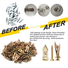 YZTONGPAO Upgraded Zinc Plated Steel Self-Drilling Anchors Kit, 100 Pcs Metal Self-Drilling Anchors and Screws, Easy Application No Drill or Holes in Wall