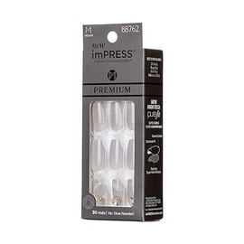 KISS imPRESS Press-On Manicure Premium Collection Fake Nails - Legacy, Gray, V-Cut Stone, Medium & Ballerina/Coffin Shape, Easy To Apply, Super Hold, 