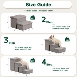 Love's cabin Dog Stairs with Storage 13" H,Foldable Pet Stairs for Small Medium or Large Dogs,Cat Puppy Steps Ramp with Zip up to 150 lbs(Solid Grey,2 Steps no Condo)