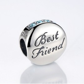 PAHALA 925 Sterling Silver Romantic Best Friend with Blue Crystals Charm