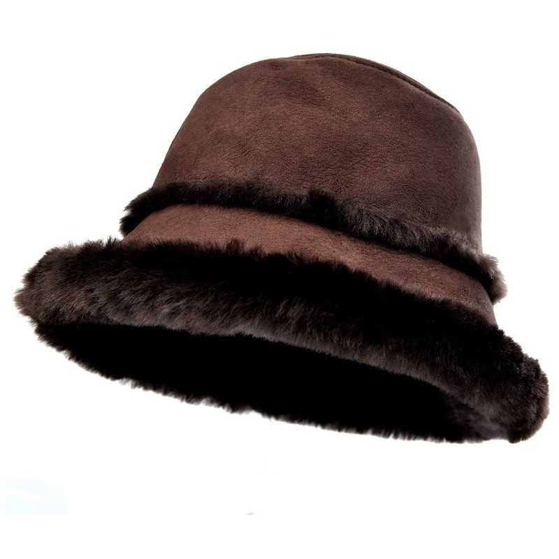 Harssidanzar Mens and Womens Winter Shearling Bucket Hat Lambskin Leather