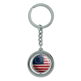 GRAPHICS & MORE Rustic Betsy Ross 1776 Distressed American Flag Keychain Spinning Round Chrome Plated Metal