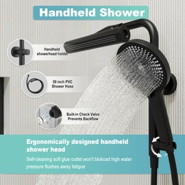 3-Mode Rain Shower Head with Handheld Sprayer Set, Powerful High-Pressure Rain Showerhead, Anti-Stagnant Nozzles, Resists Low-Pressure Water, Matte Black