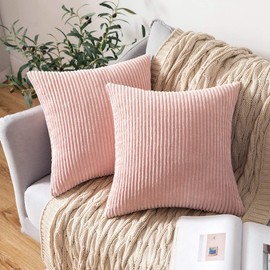 MIULEE Set of 2 Striped Corduroy Square Throw Pillow Case Soft Cushion Covers Sham Home for Sofa Couch/Bedroom Decorative Fluffy Large Pillowcases 18x18 Inch 45x45cm Pink