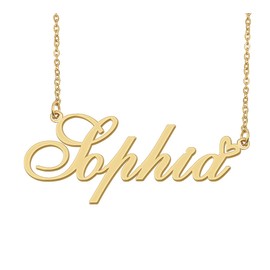 Aoloshow Sophia Name Necklace Heart Charm Pendant 18k Gold Plated Stainless Steel Jewelry for Womens Graduation