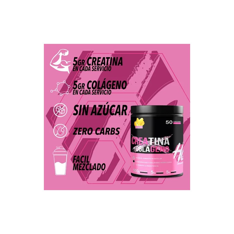 Creatina Colgeno Suplemento Monohidratada Heragen 500g Mango-