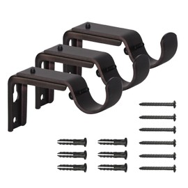 eletriace Curtain Rod Bracket Heavy Duty Adjustable Window Hardware Rod Holders Hanger for 1 inch Rods, Set of 3 (Bronze-Adjustable)