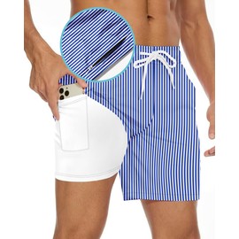 TENGINE Men's Swim Trunk 5" with Compression Liner 5 Inch Quick Dry Board Shorts Zipper Pocket