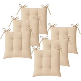 ALVANA Set de 6 Cojines Acolchados para Silla de Comedor con Lazos Relleno Ideal Almohadillas para los Asientos Medidas 42 x 42 x 7 cm (6, Beige)