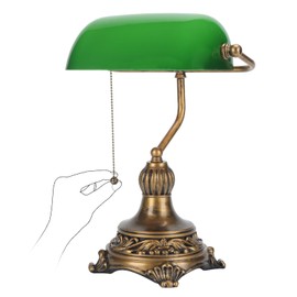 NISSAFORS Bankers Lamp with Pull Switch, Green Glass Desk Lamp with Retro Black/Gold Finish, Vintage Table Lamps for Living Room, Library, Piano(Green)
