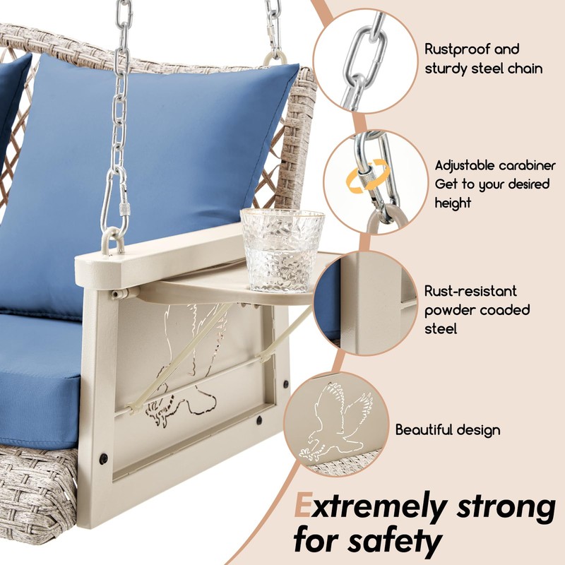 ZZW Upgraded Wicker Hanging Porch Swing Heavy Duty 900 LBS