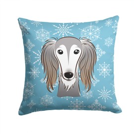 Caroline's Treasures BB1663PW1414 Snowflake Saluki Fabric Decorative Pillow Machine Washable, Indoor Outdoor Decorative Pillow for Couch, Bed or Patio, 14Hx14W