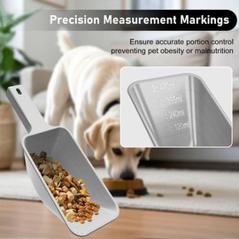 swesara Food Scoop, Cup Capacity Dog Food Scooper With Measuring Lines For Dog, Puppy and Cat Coffee Bean Scoop, Flour Scoop 2 Pack (Grey)